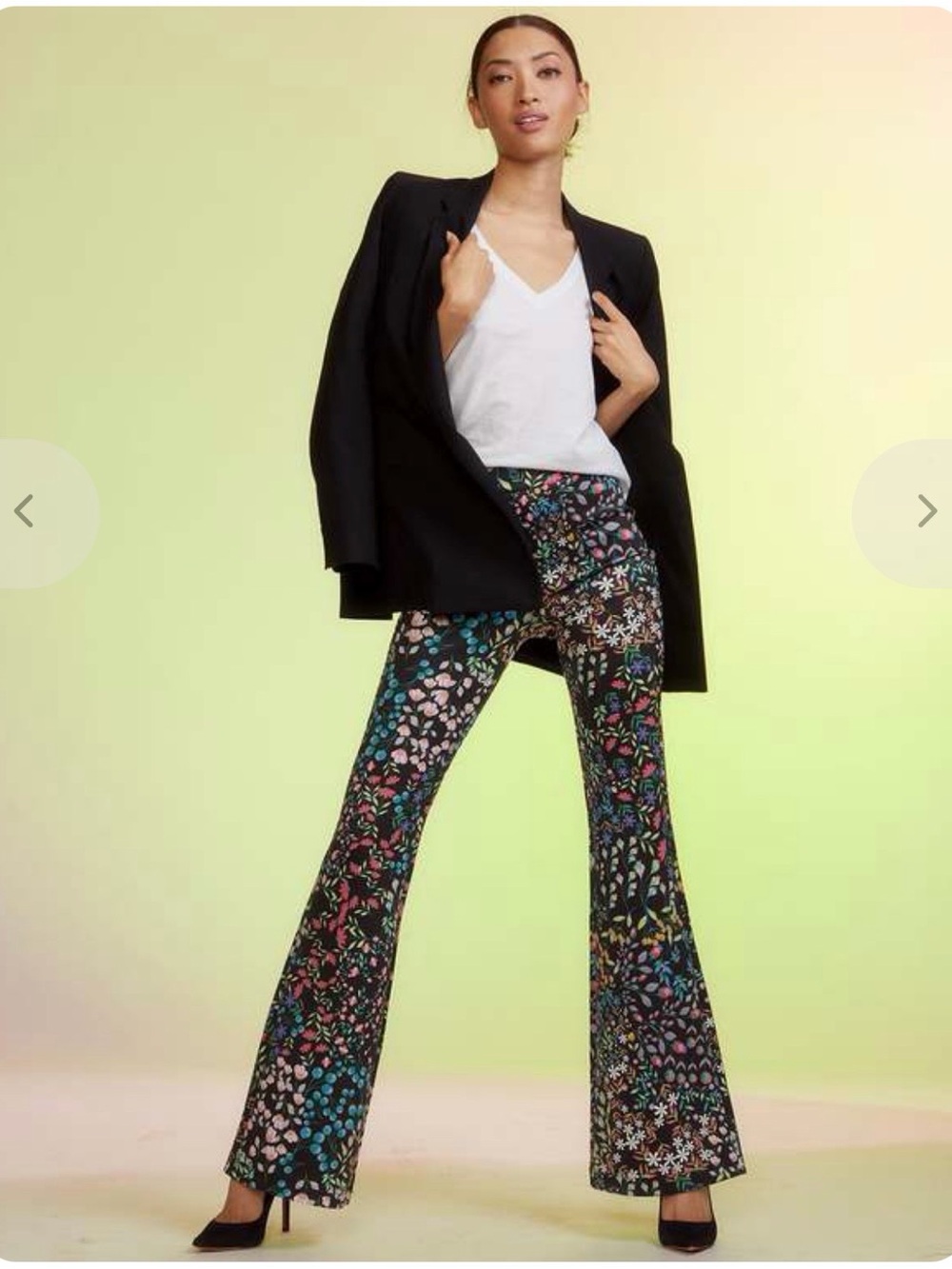 Cynthia Rowley bonded fit and flare black print pants